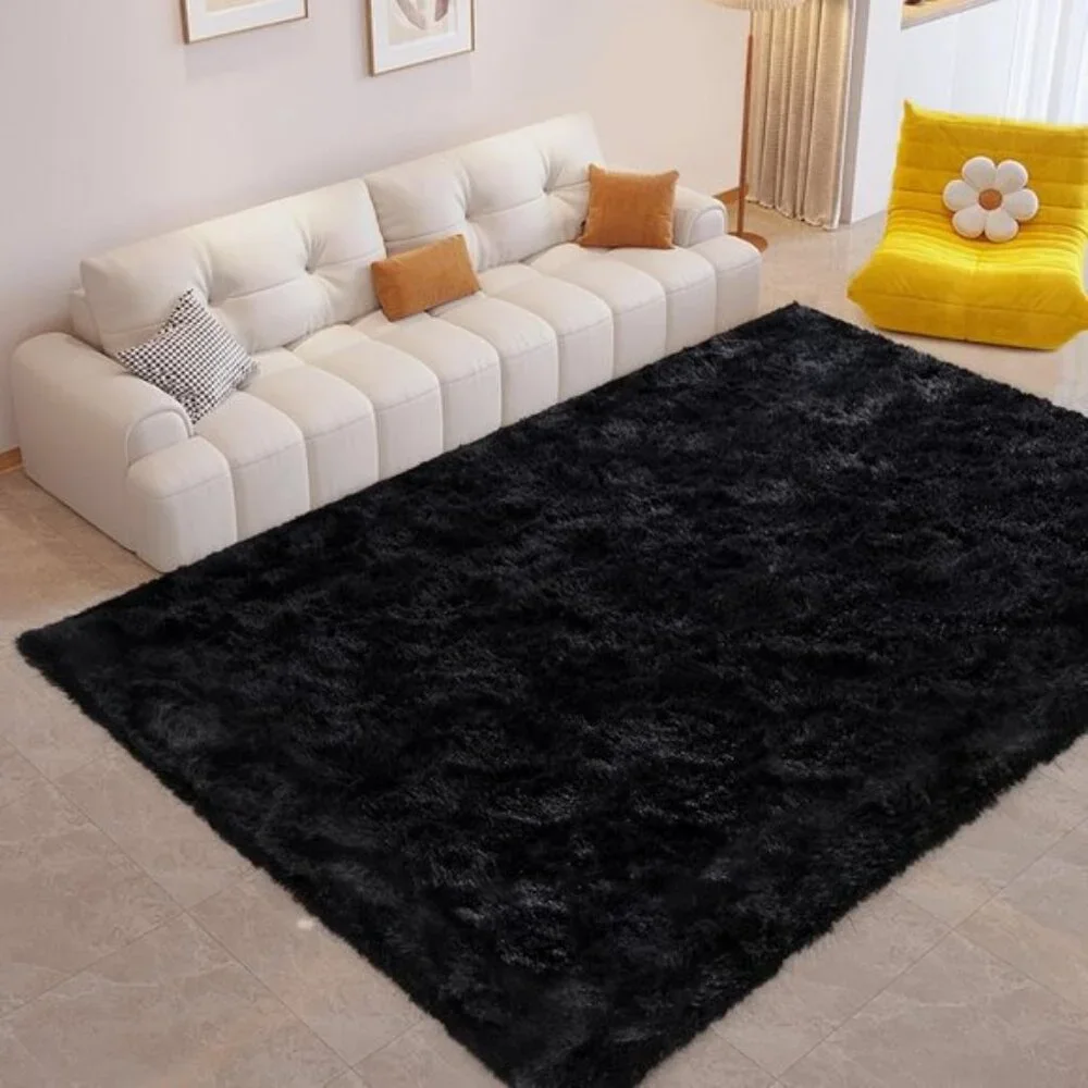 New Soft Black 4x6 Area Rug, Non-Slip Shaggy Plush Rug for Living Room, Bedroom